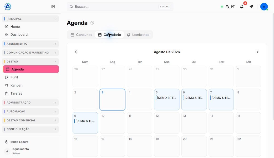 Calendário mensal da Agenda com consultas demonstrativas distribuídas por data