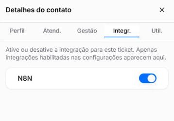 Aba Integr. com uma integração e seu controle de ativação para o ticket