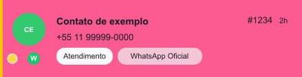 Exemplo anonimizado de cartão de atendimento com contato, ticket, canal e fila