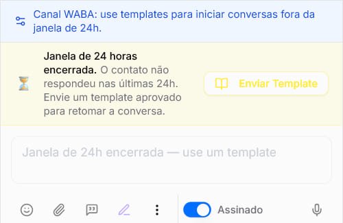 Aviso de janela de 24 horas encerrada na barra de mensagem
