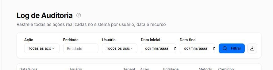 Log de auditoria com filtros de consulta