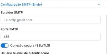Campos de servidor SMTP, porta e conexão segura