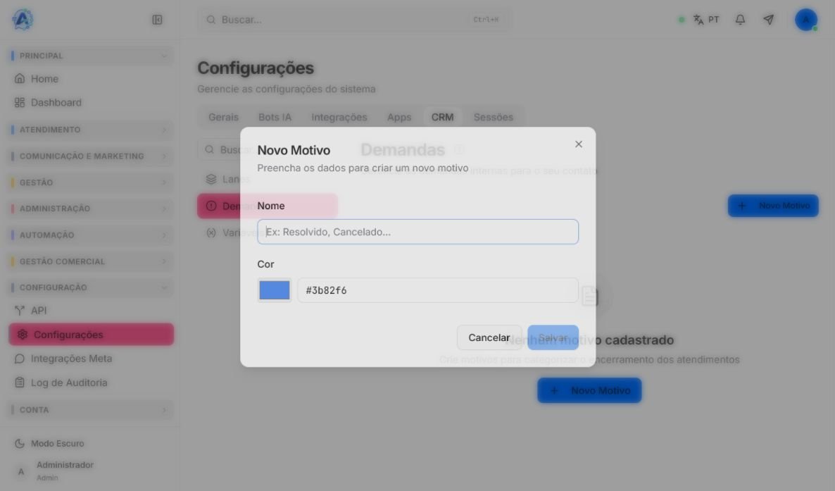Cadastro de demandas do contato no Atendeu Rápido com os campos Nome e Cor