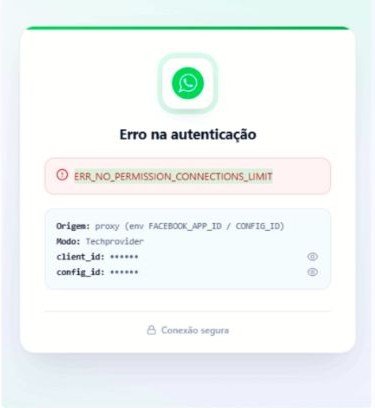 Aviso Erro na autenticação com o código ERR_NO_PERMISSION_CONNECTIONS_LIMIT e identificadores mascarados