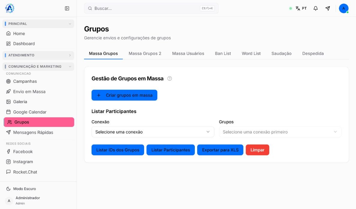 Gestão de grupos do Atendeu Rápido com criação, participantes e regras