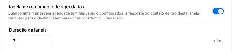 Configuração da janela de roteamento de mensagens agendadas com duração exibida em dias
