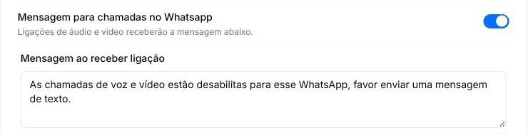 Configuração da mensagem automática para tentativas de chamada no WhatsApp no Atendeu Rápido