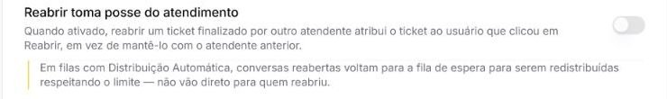 Configuração de reabertura de atendimentos no Atendeu Rápido com a chave Reabrir toma posse do atendimento