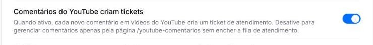 Configuração do Atendeu Rápido para transformar novos comentários do YouTube em atendimentos